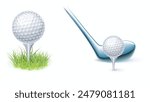 Golf ball and stick for golf sport isolated icons 