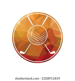 Balón de golf y palos dentro de una forma de ilustración del vector circular