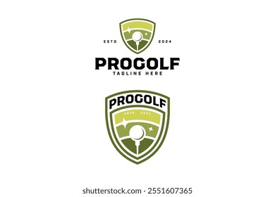 golf ball, tee, golf course negative space with line, star illustration logo design. golf ball, pin, field with light badge logo design set for golfer, golf club sport and tournament