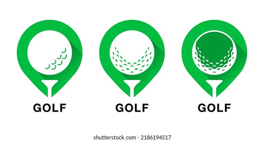 Golf ball and tee emblem badge, green color vector icon illustration material