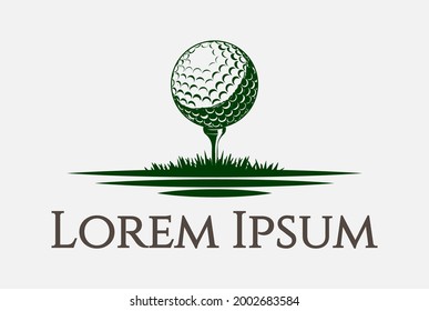 Golf Ball and Tee with Grass for Sport Club Logo Design Vector