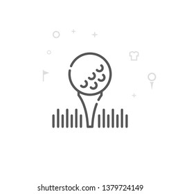 Golf Ball and Tee in Grass Vector Line Icon. Golf Club, Country Club Symbol, Pictogram, Sign. Light Abstract Geometric Background. Editable Stroke. Adjust Line Weight. Design with Pixel Perfection.