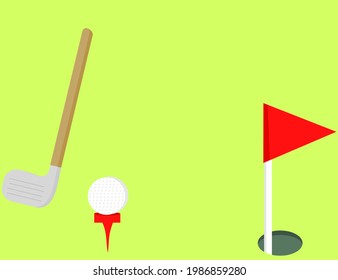 Golf ball, tee, red flag and golf club.Tournament template.Sign, symbol or logo isolated.Banner design.Relaxing and playing.Sport flyer concept.Vector illustration.Flat design.