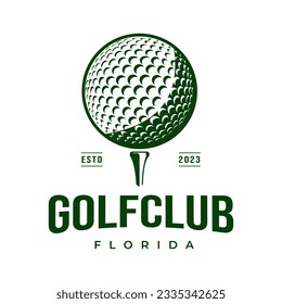 Golf Ball and Tee for Sports Club Logo Design Vector. Tournament Golf Ball club emblem, design template on white background