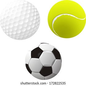 golf ball, tennis ball, soccer ball vector