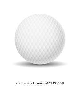 Golf ball with textured surface realistic vector illustration. Luxury sports game equipment. Active hobby 3d object on white background