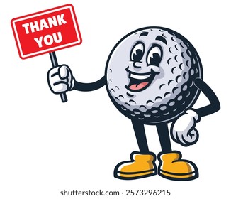 Golf Ball with thank you sign,       Cartoon Character Mascot Illustration Vector Clip-art Hand-drawn Logo Design