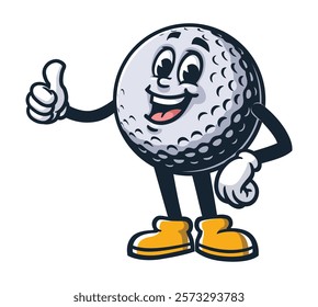 Golf Ball with thumb up pose,      Cartoon Character Mascot Illustration Vector Clip-art Hand-drawn Logo Design