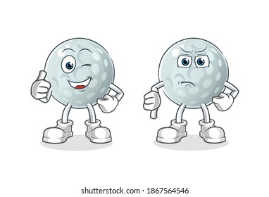 golf ball thumbs up and thumbs down cartoon. cartoon mascot vector