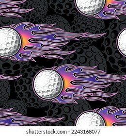 Golf ball and tribal fire flames Seamless pattern vector art image. Burning golf balls repeating tile background wallpaper texture.