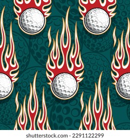 Golf ball and tribal fire flames Seamless pattern vector art image. Burning golf balls repeating tile background wallpaper texture.