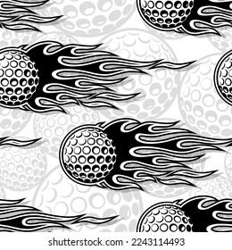 Golf ball in tribal fire repeating background. Golf balls seamless pattern vector image wallpaper and wrapping paper design.