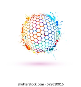 Golf ball. Vector sign of watercolor splash paint