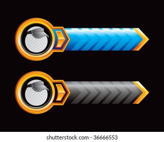 golf ball with visor on blue and black arrows