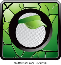 golf ball with visor on cracked green web icon