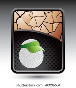 golf ball with visor on cracked bronze backdrop