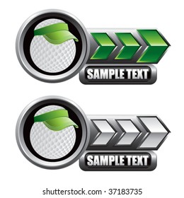 golf ball with visor on green and white arrows