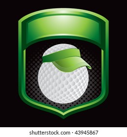 golf ball with visor on green shiny display