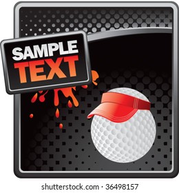golf ball with visor on grungy gray and red halftone background
