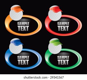 golf ball with visor on multicolor swoosh icons