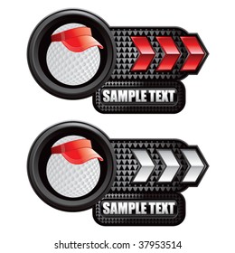 golf ball with visor on red and white arrows