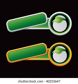 golf ball with visor on tilted green banners