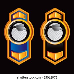 golf ball with visor on vertical arrow banner