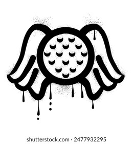 Golf ball wings with black spray paint graffiti style