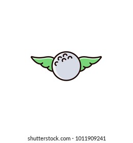 Golf Ball With Wings - Flat Color Line Icon, Sign, Symbol On Isolated Background. Flying Golfball Pictogram, Element, Image In Thin Linear Design.