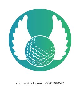 Golf ball with wings inside a shape of circle vector illustration