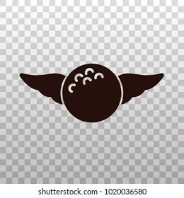 Golf Ball With Wings - Monochrome Silhouette, Icon, Sign, Symbol On Isolated Transparent Background. Flying Golfball Pictogram, Element, Image.