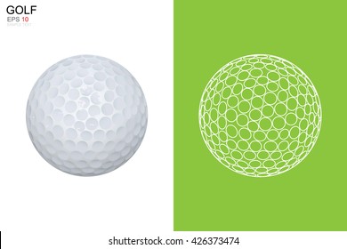 Golf Ball And Golf Ball Wireframe. Vector Sport Sign And Symbol.