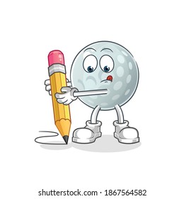 golf ball write with pencil character. cartoon mascot vector