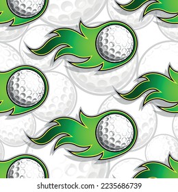 Golf balls in burning fire flame seamless pattern vector art image. Golf balls repeating tile background wallpaper texture.