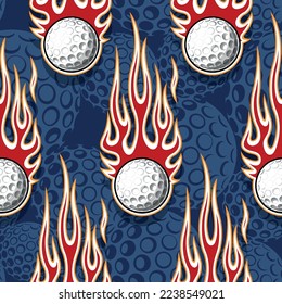 Balas de golf en el fondo de patrón ininterrumpido de la llama de fuego. Bolas de golf repitiendo textura de papel tapiz de imagen vectorial en mosaico.