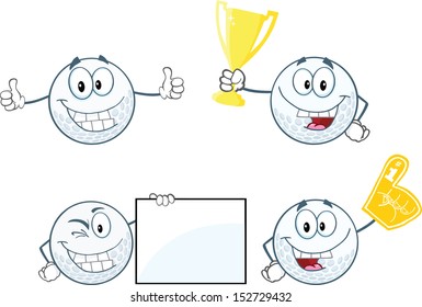 Golf Balls Cartoon Characters. Set Vector Collection 2