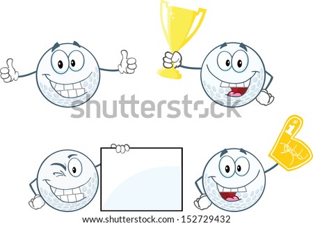Golf Balls Cartoon Characters. Set Vector Collection 2