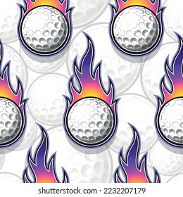 Golf balls and fire flame seamless pattern vector art graphic. Flaming golf ball continuous background wallpaper texture.