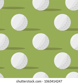 Golf balls. Seamless pattern on green background. Vector Illustration in simple flat design