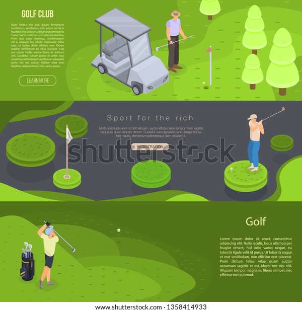 Golf banner set. Isometric set of golf vector\
banner for web design
