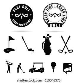 golf black icon and symbol vector on white