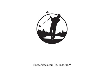 golf black logo with silhouette of person swinging golf stick on white background