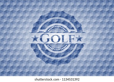 Golf blue badge with geometric background.
