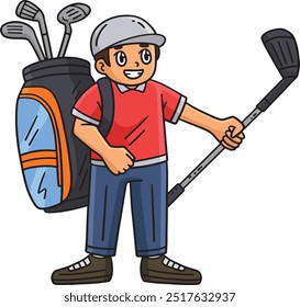 Golf Caddie com um Club Cartoon Clipart Colorido 