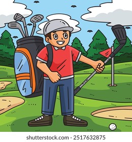 Caddie de golfe com ilustração de desenhos animados em cores de clube