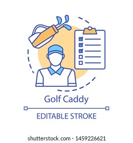 Golf caddy concept icon. Sport coach, trainer idea thin line illustration. Player assistant. Field stadium staff, personnel. Instructor, worker. Vector isolated outline drawing. Editable stroke