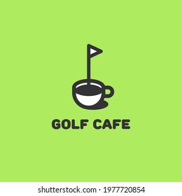 Golf cafe logo template design with cup and flag. Vector illustration.