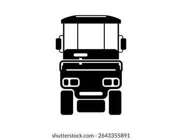 Golf car. Front view. Simple illustration in black and white.