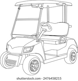 Ilustración vectorial de la línea del coche de golf aislado sobre fondo blanco