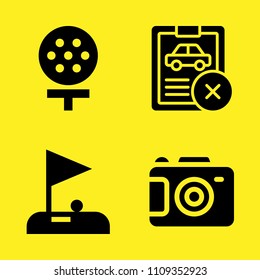 Golf, Car Repair, Golf And Camera Vector Icon Set. Sample Icons Set For Web And Graphic Design